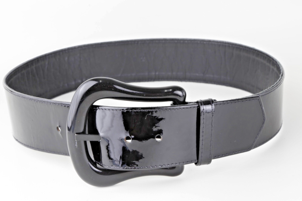 YOCHI New York Black Patent Leather Wide Waist Belt Chunky Lucite Buckle Size M
